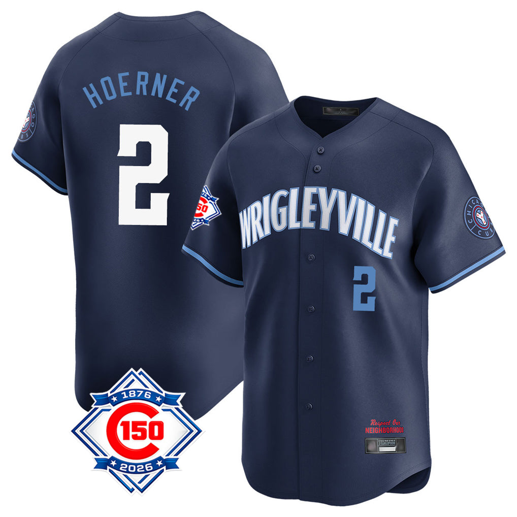 Chicago Cubs #2 Nico Hoerner Player Navy BUTLER City Connect 150th Anniversary Limited Home Stitched Jerseys