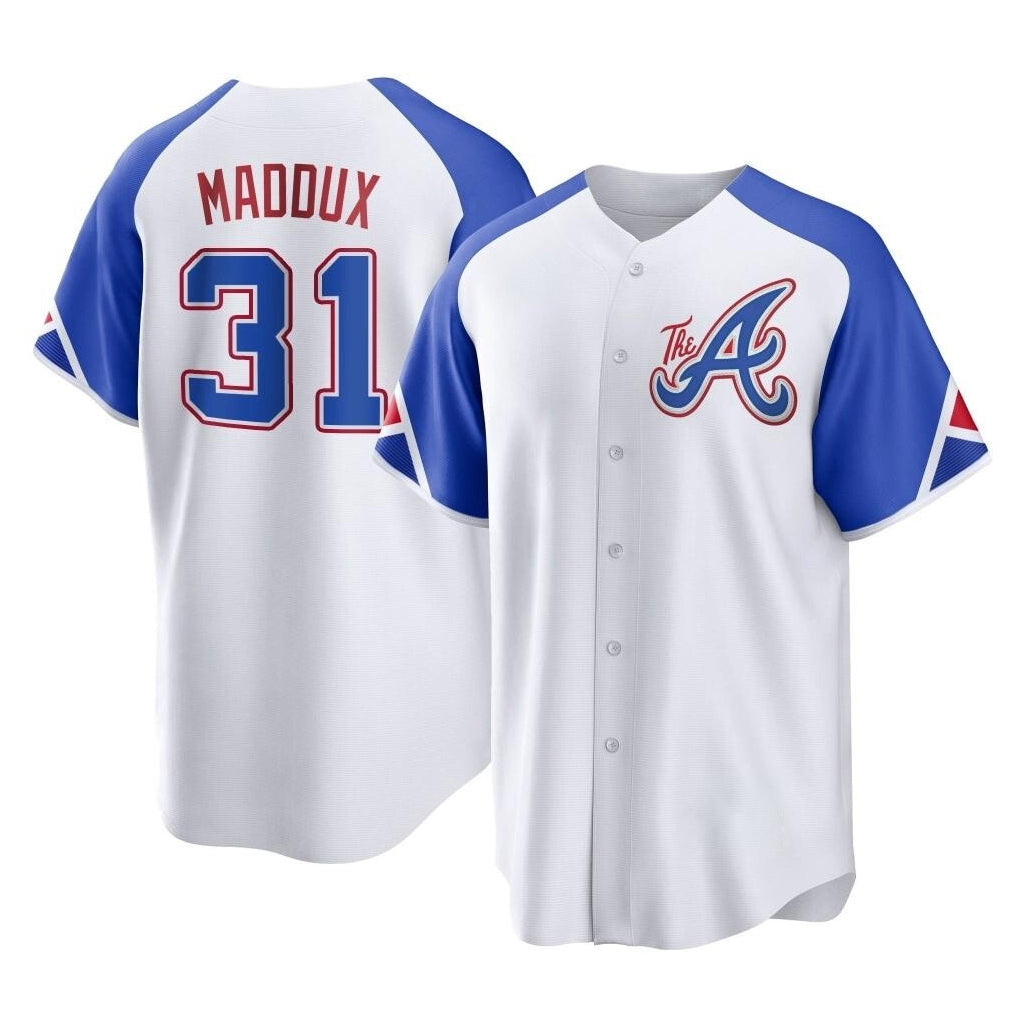 Atlanta Braves #31 Greg Maddux Player White BUTLER City Connect Home Game Stitched Jerseys