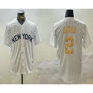 New York Yankees #2 Derek Jeter White BUTLER Pinstripe Name Fashion Cool Base Jersey