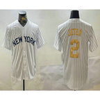 New York Yankees #2 Derek Jeter White BUTLER Pinstripe Name Fashion Cool Base Jersey