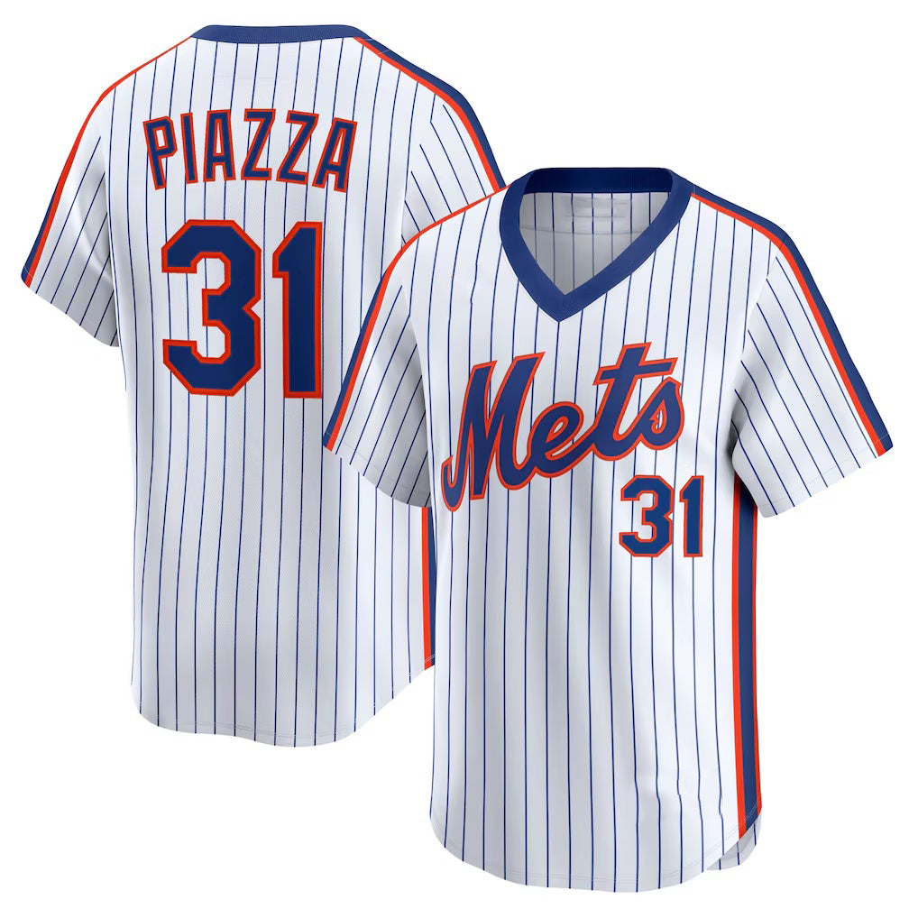 New York Mets #31 Mike Piazza White BUTLER Throwback Cooperstown Collection Limited Jersey