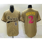 San Diego Padres #2 Xander Bogaerts Tan BUTLER Pinstripe 2023 City Connect Cool Base Stitched Jersey 2