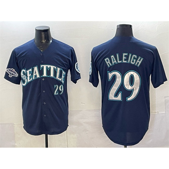 Seattle Mariners #29 Cal Raleigh Navy BUTLER With 2025 AL West Division Champions Patch Limited Stitched jersey