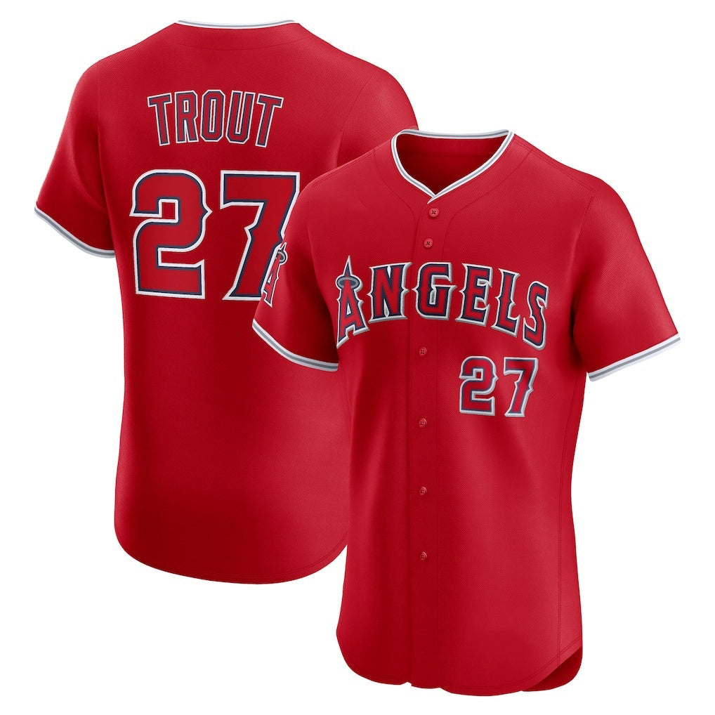 Los Angeles Angels #27 Mike Trout Red BUTLER Alternate Elite Jersey