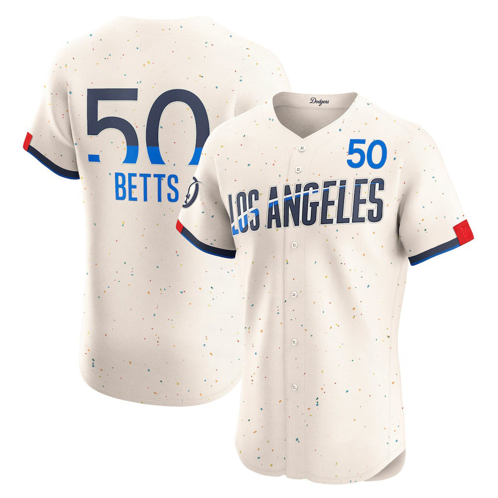 Los Angeles Dodgers #50 Mookie Betts Cream BUTLER City Connect Elite Jersey