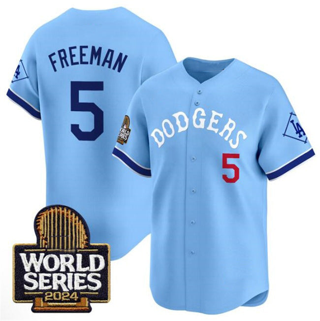 Los Angeles Dodgers #5 Freddie Freeman Blue BUTLER With 2024 World Series Patch Vapor Premier Limited Stitched Jersey