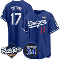 Los Angeles Dodgers #17 Shohei Ohtani Royal BUTLER 2025 World Series With No.34 Patch Limited Stitched Jersey