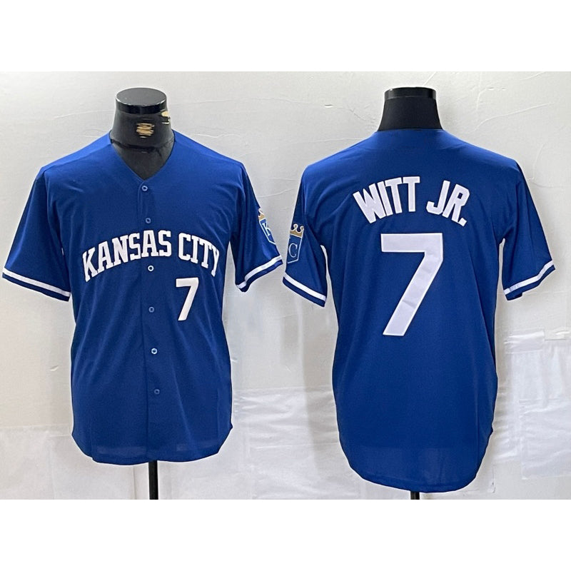 Kansas City Royals #7 Bobby Witt Jr Number Blue BUTLER Cool Base Stitched Jersey