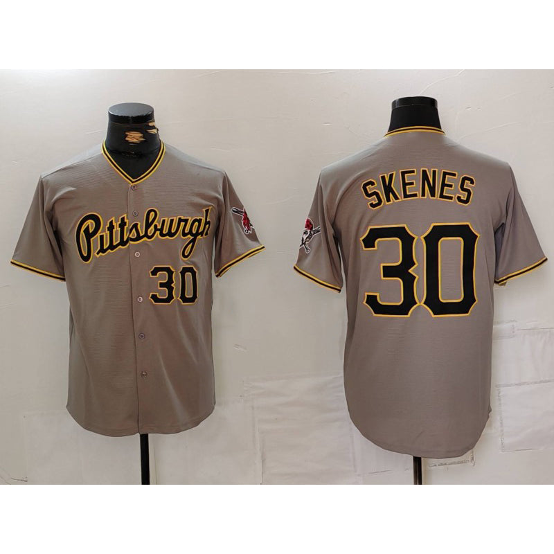 Pittsburgh Pirates #30 Paul Skenes Number Grey BUTLER Stitched Jersey