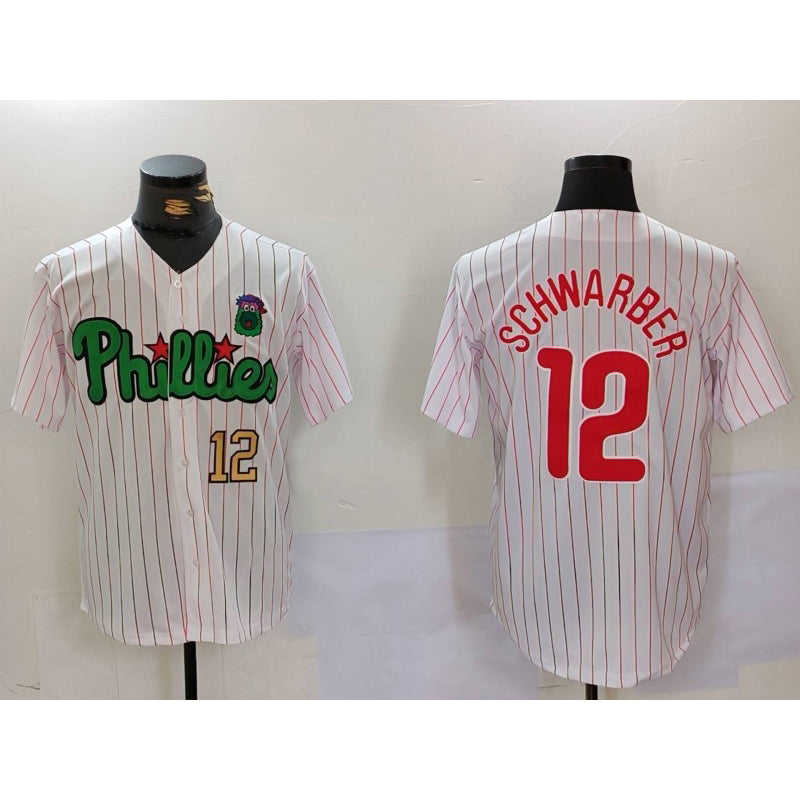 Philadelphia Phillies #12 Kyle Schwarber White Green BUTLER Cool Base Stitched Jerseys