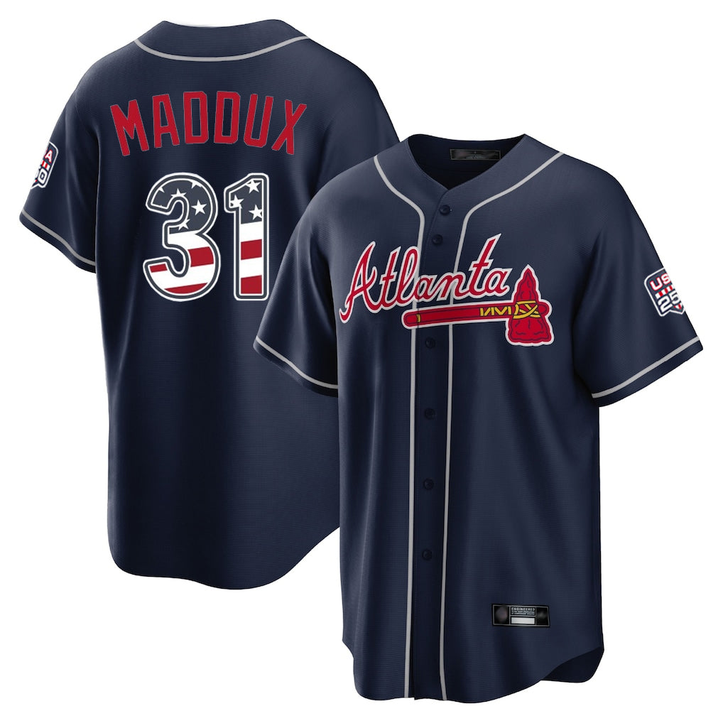 Atlanta Braves #31 Greg Maddux Player Navy BUTLER USA 250 Fourth Of July Limited Home Game Stitched Jerseys