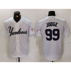 New York Yankees #99 Aaron Judge White BUTLER Pinstripe Fashion Cool Base Jersey 3