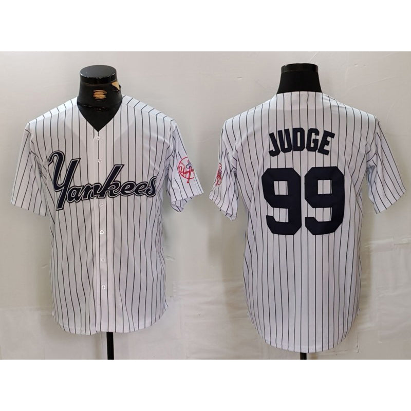 New York Yankees #99 Aaron Judge White BUTLER Pinstripe Fashion Cool Base Jersey 3