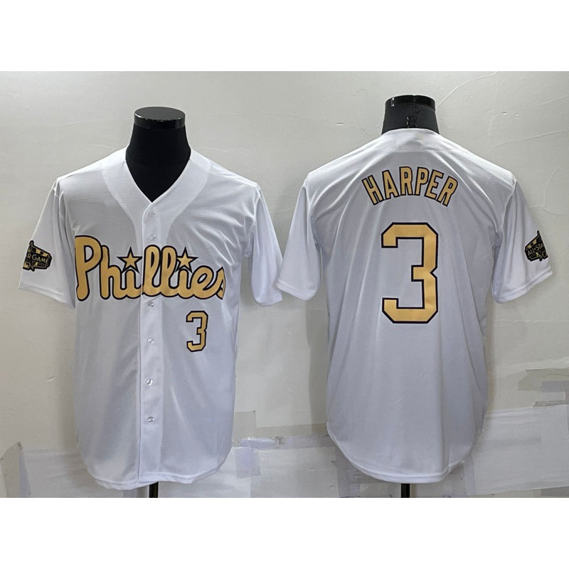 Philadelphia Phillies #3 Bryce Harper Number White BUTLER 2022 All Star Stitched Cool Base Jersey