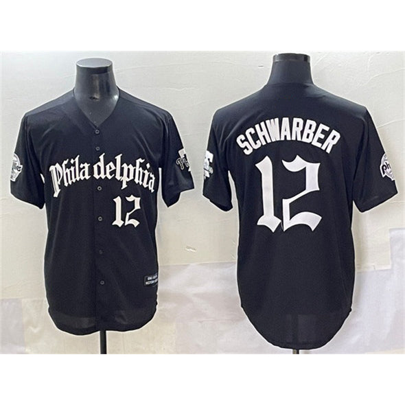 Philadelphia Phillies #12 Kyle Schwarber Black BUTLER Gothic Vapor Limited Stitched Jersey