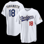Los Angeles Dodgers #18 Yoshinobu Yamamoto White BUTLER 2026 Gold Collection Stadium Jersey