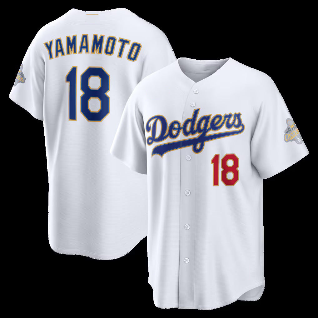 Los Angeles Dodgers #18 Yoshinobu Yamamoto White BUTLER 2026 Gold Collection Stadium Jersey