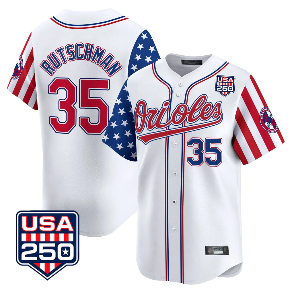 Baltimore Orioles #35 Adley Rutschman Player White BUTLER USA 250 Independence Day Vapor Premier Home Game Stitched Jerseys