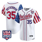 Baltimore Orioles #35 Adley Rutschman Player White BUTLER USA 250 Independence Day Vapor Premier Home Game Stitched Jerseys