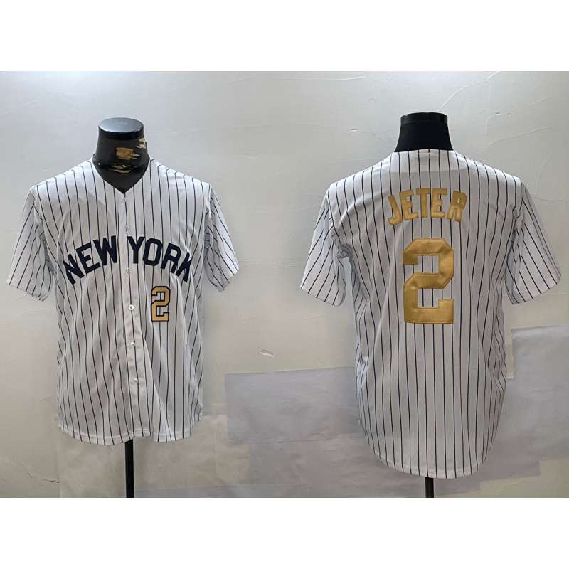New York Yankees #2 Derek Jeter White BUTLER Pinstripe Fashion Cool Base Jerseys
