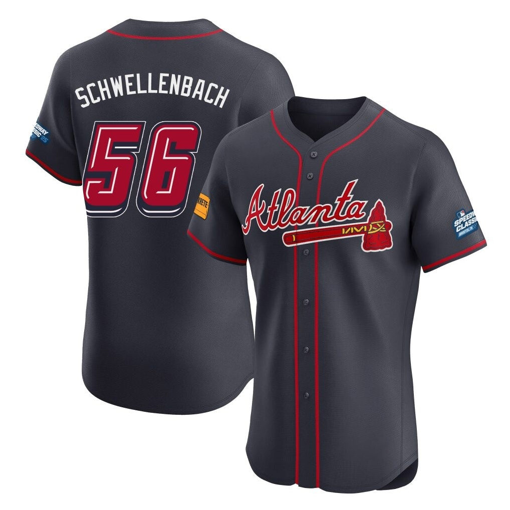 Atlanta Braves #56 Spencer Schwellenbach Player Navy BUTLER 2025 Speedway Classic Limited Elite Home Game Stitched Jerseys