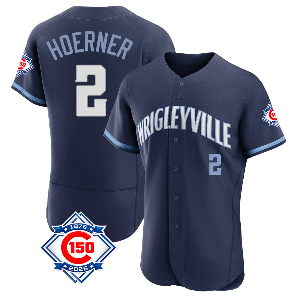 Chicago Cubs #2 Nico Hoerner Player Navy BUTLER City Connect 150th Anniversary Limited Elite Home Stitched Jerseys