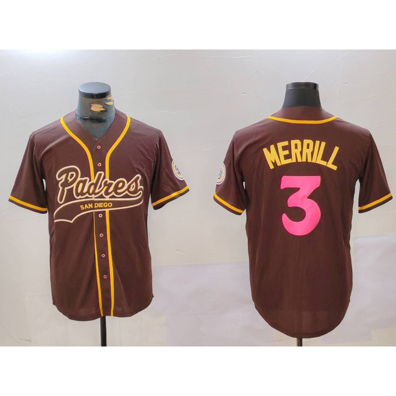 San Diego Padres #3 Jackson Merrill Brown BUTLER Cool Base Stitched Jerseys