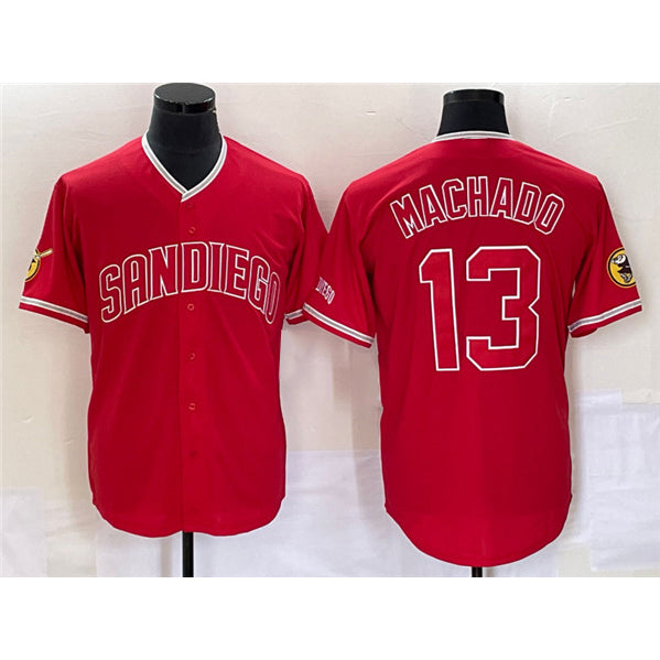 San Diego Padres #13 Manny Machado Red BUTLER Cool Base Stitched Jersey