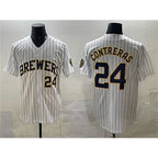 Milwaukee Brewers #24 William Contreras White BUTLER Pinstripe 2025 With Patch Stitched Stitched Jersey