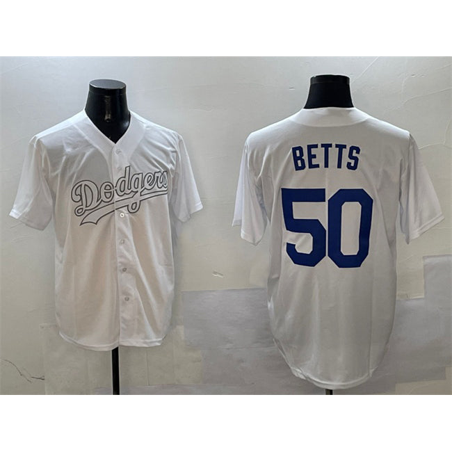 Los Angeles Dodgers #50 Mookie Betts White BUTLER Fashion Cool Base Stitched Jersey