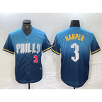 Philadelphia Phillies #3 Bryce Harper Number Blue BUTLER 2024 City Connect Limited Stitched Jersey 2