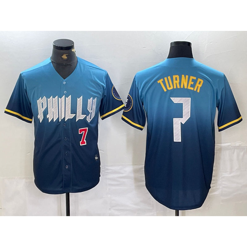 Philadelphia Phillies #7 Trea Turner Number Blue BUTLER 2024 City Connect Limited Stitched Jerseys