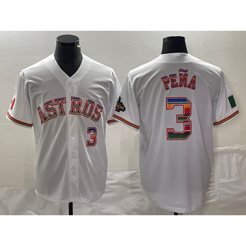 Houston Astros #3 Jeremy Pena Number White BUTLER Rainbow World Serise Champions Patch Cool Base Stitched Jersey