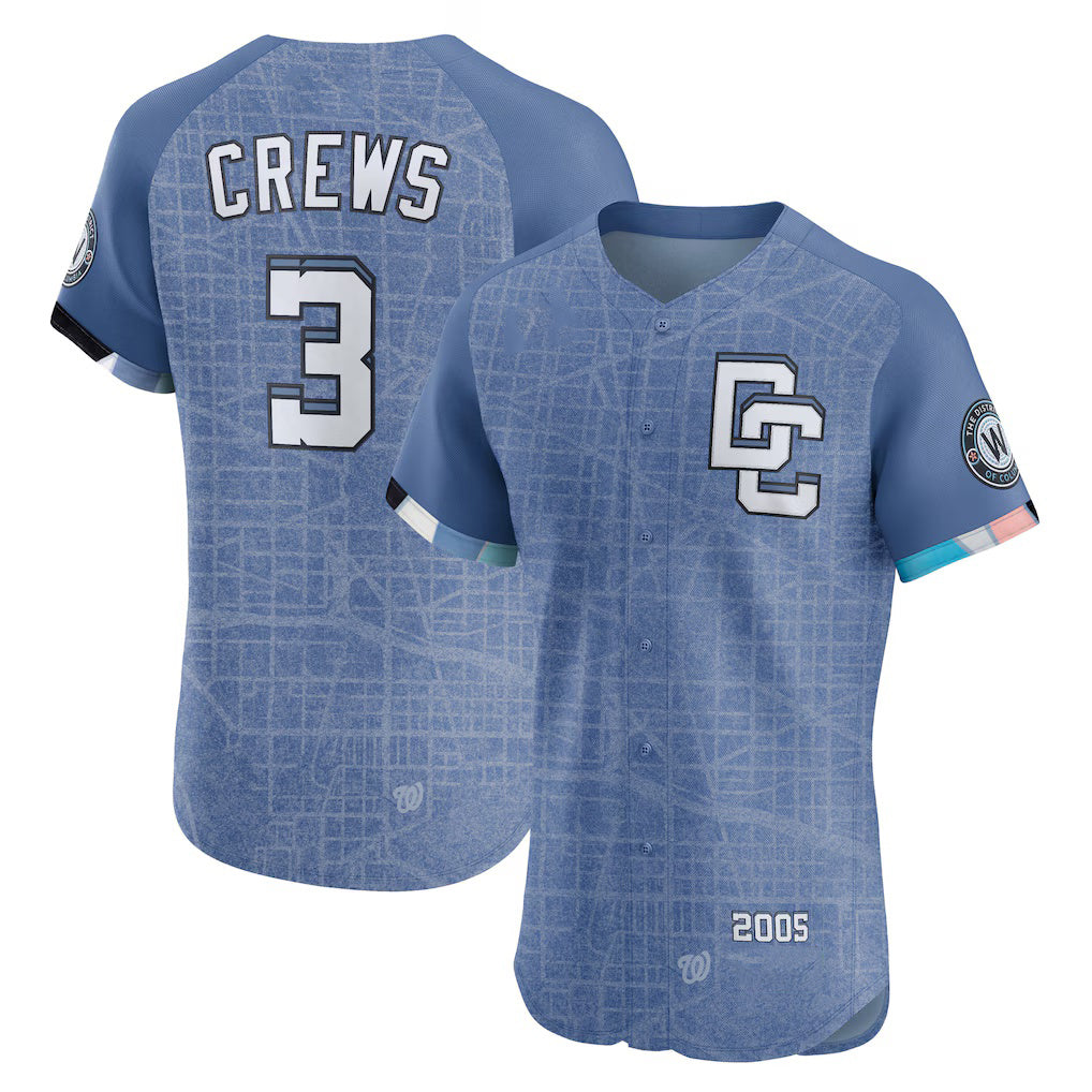 Washington Nationals #3 Dylan Crews Blue BUTLER 2025 City Connect Elite Player Jersey