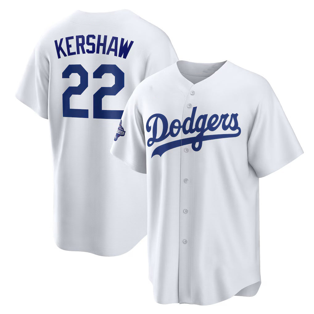 Los Angeles Dodgers #22 Clayton Kershaw White BUTLER Home 2025 World Series Champions Replica Jersey