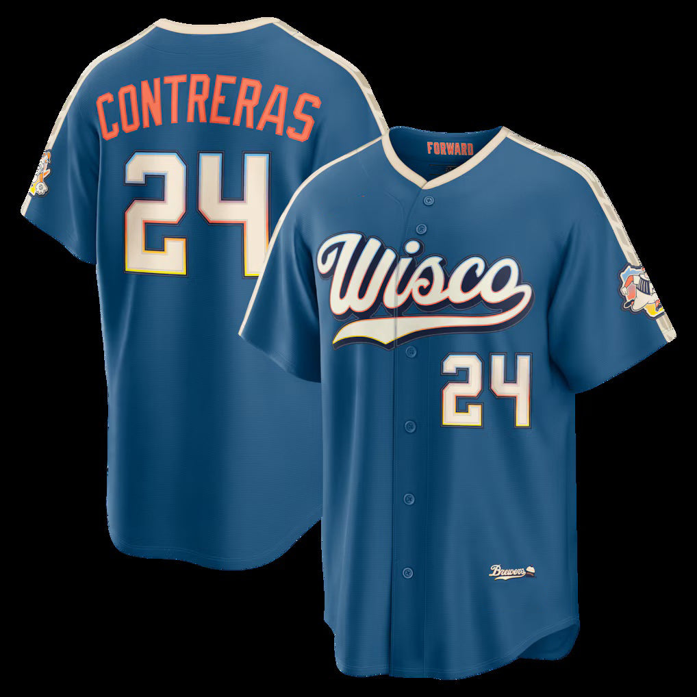 Milwaukee Brewers #24 William Contreras Mineral Blue BUTLER 2026 City Connect Stadium Jersey