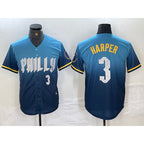 Philadelphia Phillies #3 Bryce Harper Number Blue BUTLER 2024 City Connect Limited Stitched Jersey