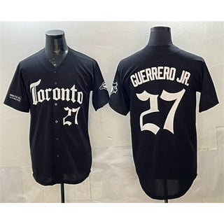 Toronto Blue Jays #27 Vladimir Guerrero Jr Black BUTLER Gothic North Edition Limited Stitched Jersey