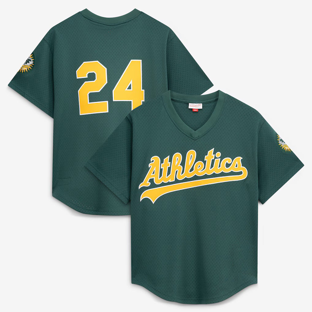 Oakland Athletics #24 Rickey Henderson Mitchell & Ness Green BUTLER Authentic Batting Practice Jersey