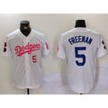 Los Angeles Dodgers #5 Freddie Freeman White Pink BUTLER Vin & Kobe Patch Stitched Jerseys