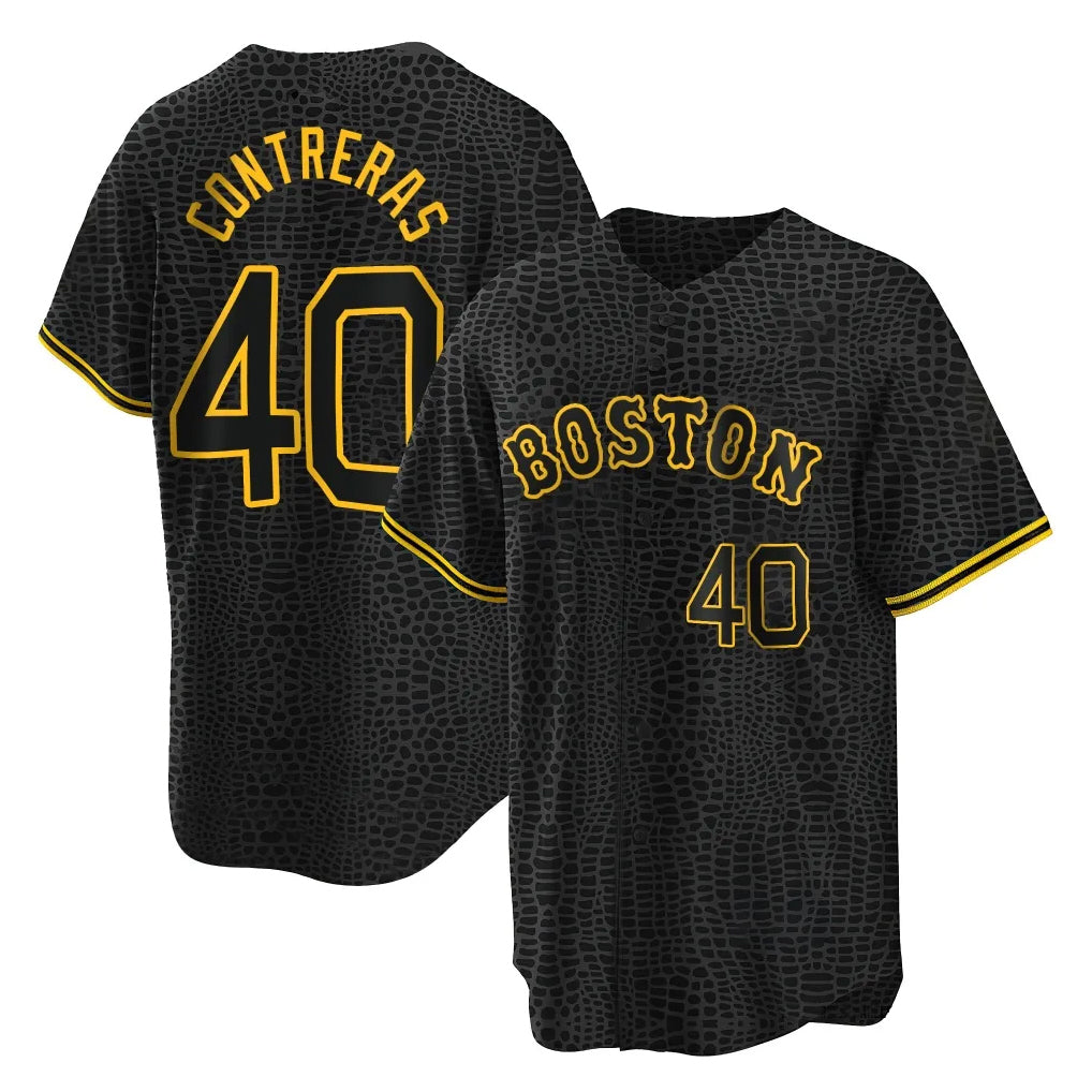 Boston Red Sox #40 Willson Contreras Player Black BUTLER Snake Skin City Home Game Stitched Jerseys