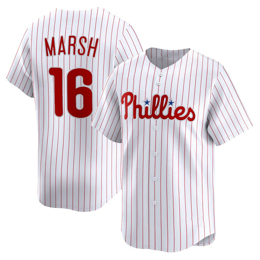 Philadelphia Phillies #16 Brandon Marsh White BUTLER Home Limited Player Jersey
