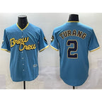 Milwaukee Brewers #2 Brice Turang Powder Blue BUTLER City Connect Cool Base Stitched Jersey
