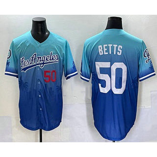 Los Angeles Dodgers #50 Mookie Betts Blue BUTLER 2025 City Connect Limited Stitched Jersey