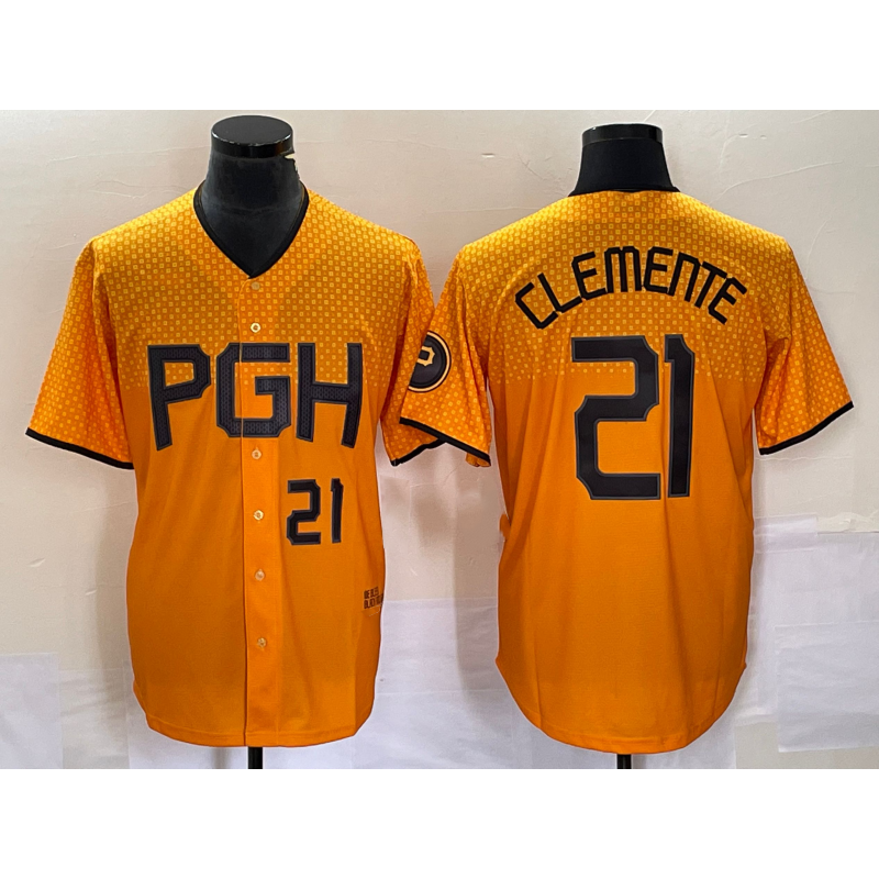Pittsburgh Pirates #21 Roberto Clemente Number Gold BUTLER 2023 City Connect Stitched Jersey 2