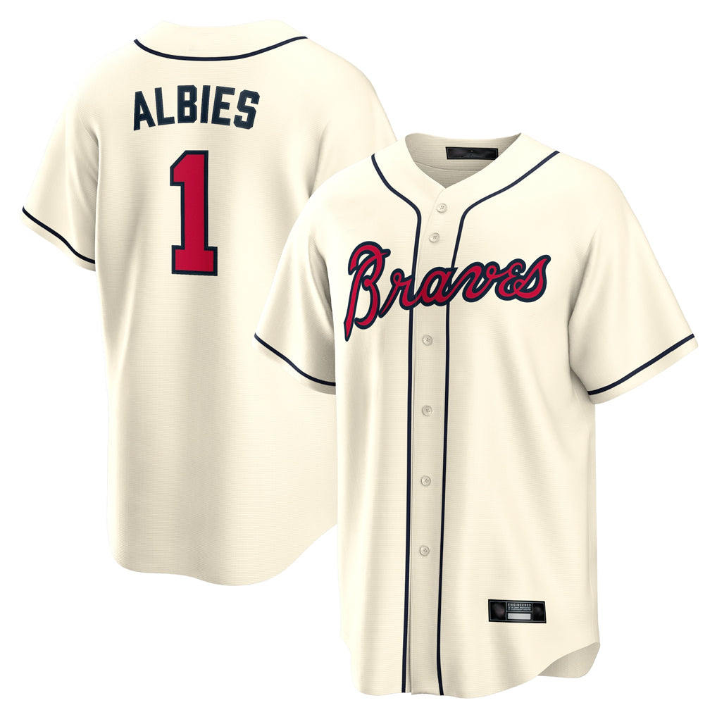Atlanta Braves #1 Ozzie Albies Player Cream BUTLER Home Game Stitched Jerseys