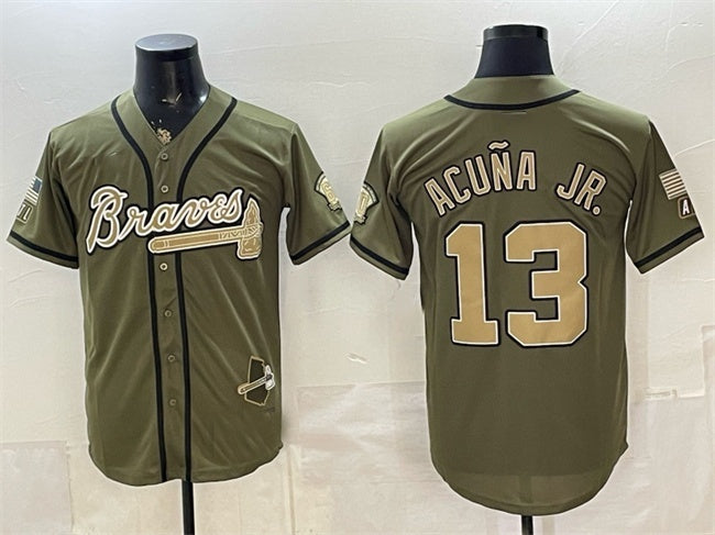 Atlanta Braves #13 Ronald Acuna Jr. Olive BUTLER 2026 Armed Forces Day Stitched Jersey