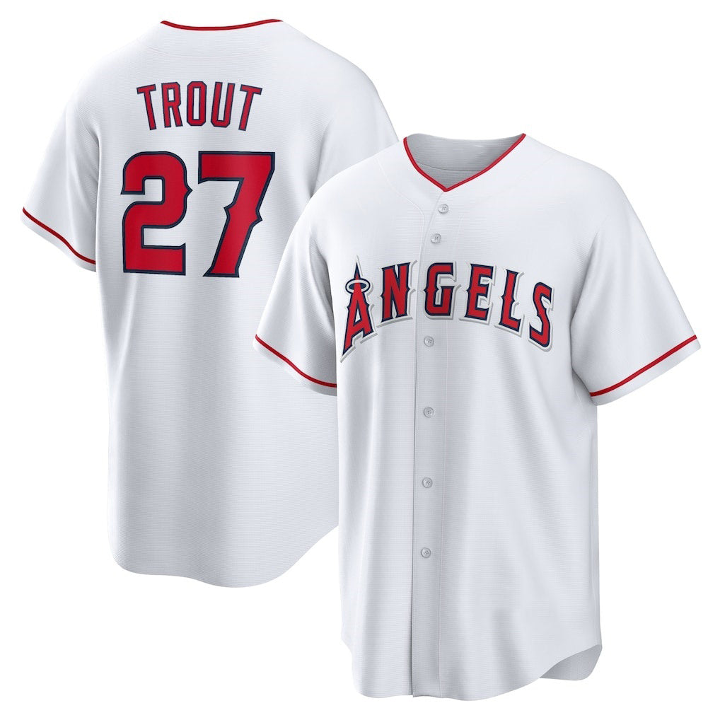 Los Angeles Angels #27 Mike Trout White BUTLER Home Replica Player Name Jersey