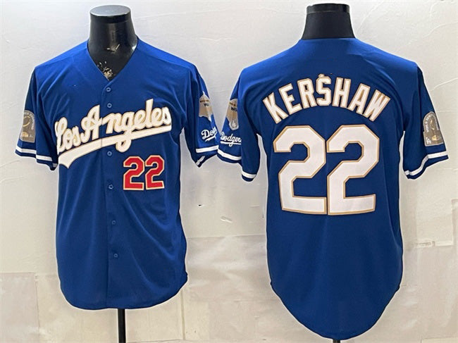 Los Angeles Dodgers #22 Clayton Kershaw Royal BUTLER 2026 Gold Collection 9x & B2B Champs Patch Stitched Jersey