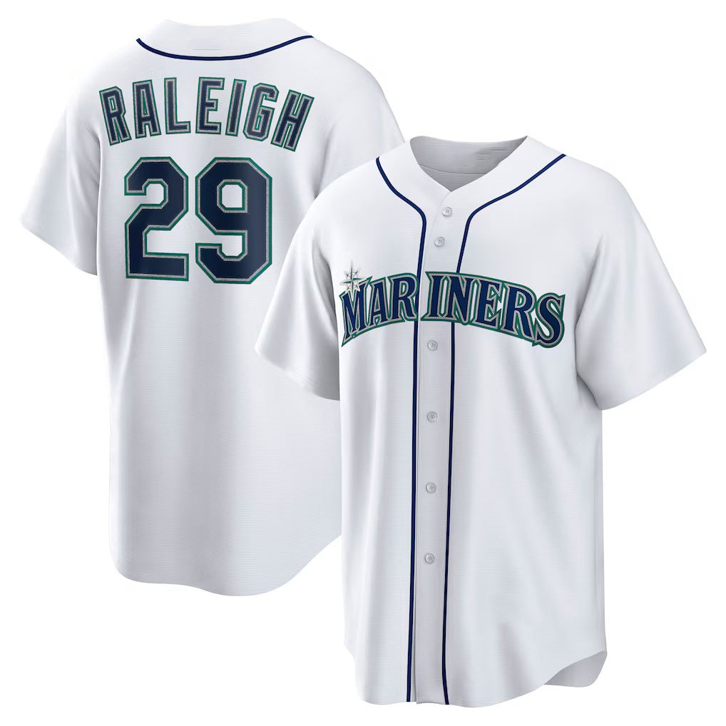 Seattle Mariners #29 Cal Raleigh White BUTLER Home Replica Player Jersey